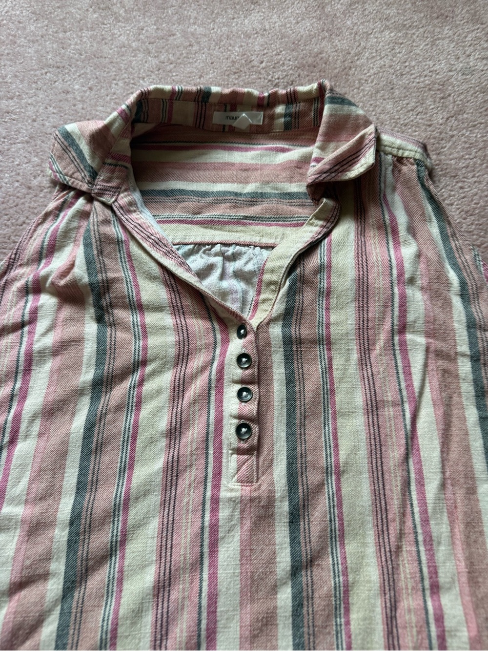 Striped Pink & Cream Casual sleeveless shirt for women